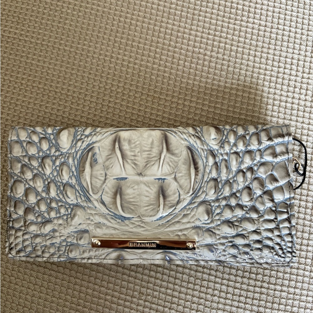 Brahmin Ady Blue and Cream Croc Embossed Wallet